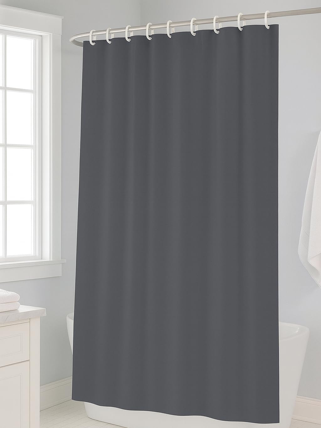 Adore Home Plain Shower Curtains Modern Designs 12 Ring Hooks 180x180cm, Slate Solid