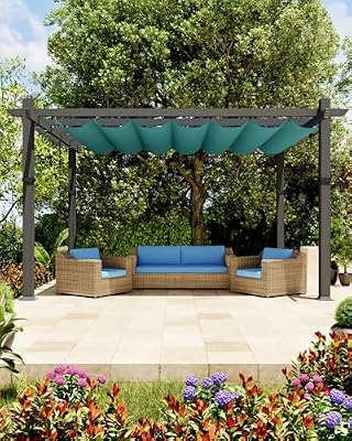 GarveeLife 10 x 13 Ft Aluminum Pergola, Outdoor Metal Gazebo with Adjustable Canopy, Reinforced Frame Outdoor Shelter for Backyard, Patio, Garden and Deck - Blue