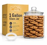 WERRO Tarro de galletas – Tarro de vidrio de 1 galón con tapa – Contenedor grande de almacenamiento de alimentos con tapa hermética – Sin BPA – Alimentos para mascotas, alimentos