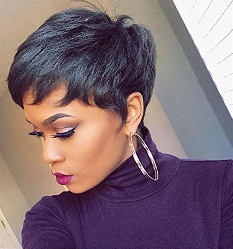 ATOZBeauty Short Hair Styling Natural Straight Pixie Cut Stylish and Playful Short Hair Tracks for Unisex (Natural Black)