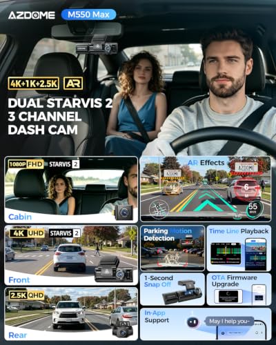 AZDOME M550 Max 4K 3 Channel Dash Cam, Dual STARVIS Sensors - image 2