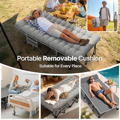 Image of Suteck 32In XXL Folding Camping Cot, 900LBS Heavy Duty Sleeping Cot with Pillow Mattress, 1200D Double-Layer Oxford Portable Cot for Adults with Carry Bag for Home Office Nap Beach Travel
