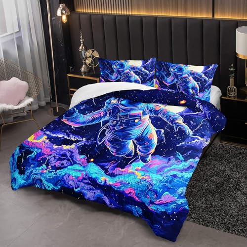 Image of Kids Dark Blue Astronaut Comforter Set Full Size for Boys,Outer Space Themed Full Size Bedding Set,with 1 Comforter with 2 Pillow Case,Astronaut Themde Bedroom Decor for Boys Kids