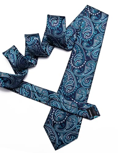 Image of YOHOWA Mens Ties Set Wedding Paisley Neckties with Handkerchief Cufflinks Formal Business