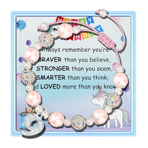 Image of PARTNER 2nd-13th Birthday Gifts for Her, Pink Pearl and Rhinestone Number Charm Bracelet for Girls Daughter Niece Granddaughter Sister