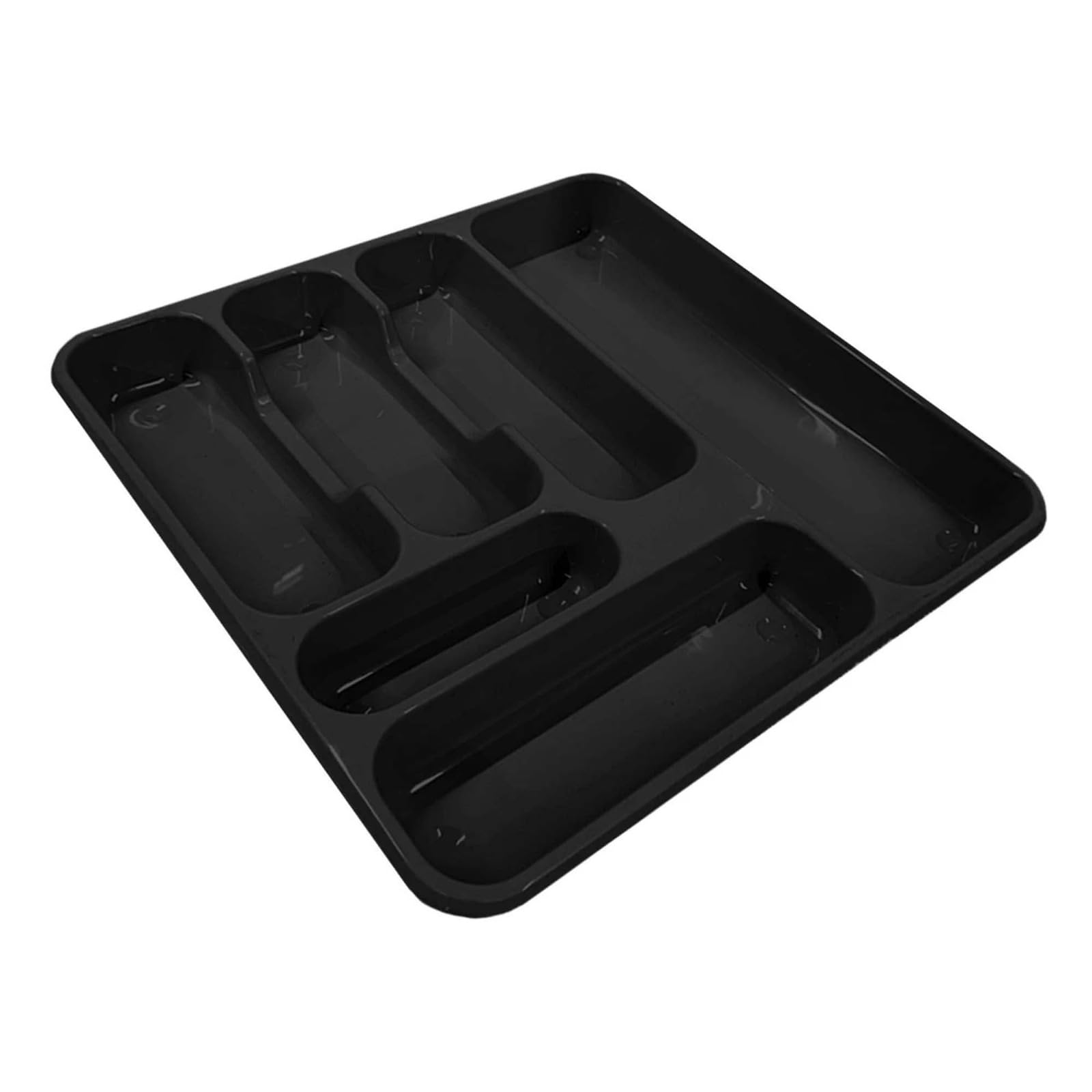 SDMAX Kitchen Cutlery Tray Organiser, 6 Compartment Drawer Insert for Forks, Spoons & Knives, Storage Tidy Holder, Black