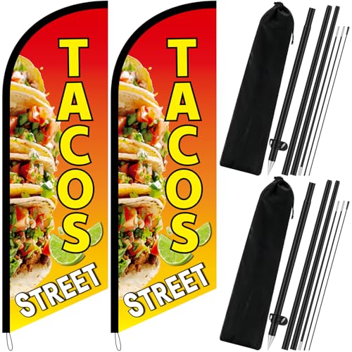 Bannière en plumes pour tacos avec poteau de sol publicitaire pour enseigne de snack