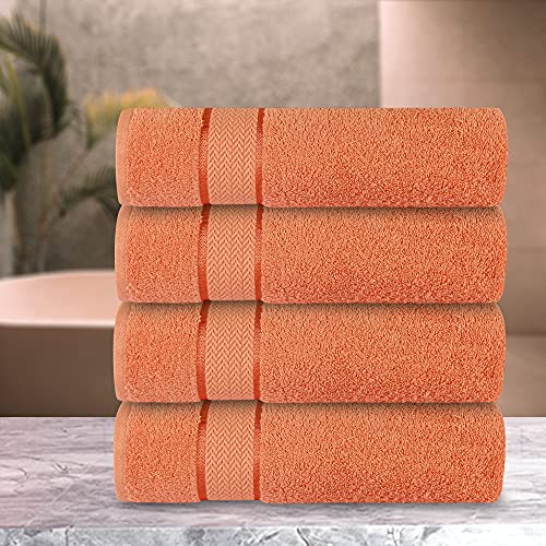 Luxury Bath Towels| 100% Cotton| Ultra Soft, Plush, Thick, Fluffy, Highly Absorbent, Quick Dry| Home, Gym, Pool, Hotel, Shower | Large Towel Set For Bathroom| Set Of 4| 27 X 54| Coral / Orange #TOP2