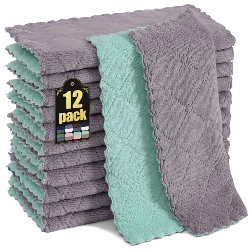 Mordimy 12 Pack Kitchen Cloths Dish Towels (10" x 10", Grey & Gree...