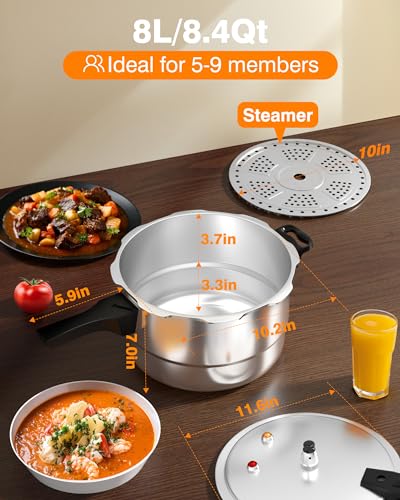 Image of WantJoin 8Qt Aluminum Pressure Cooker w /Release Valve & Multiple Protective Devices,Pressure Canner Compatible with Gas & Induction Cooker,Canner Rack Included