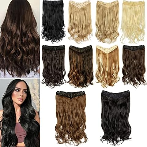 FXTYK Clip in One Piece Hair Extensions Curly - 22" Ash Blonde - Silky Hair Pieces Wavy 4 Clips-22inch Curly-Dark Brown Mix Light Auburn Cover