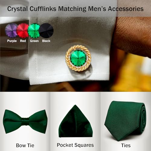Gold Cuff Links Mens, TAIGRAMA Black Purple Green Red Crystal Cufflinks for Men as Business Wedding Birthday Gift for Groom Father Husband Boyfriend4