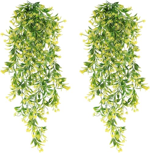 Image of Dekorly Artificial Vines Fake Greenery Garland Willow Leaves Faux Hanging Plants Trailing Weeping Ivy Drooping Hanging Vines Faux Plants Realistic (Design, 65CM)