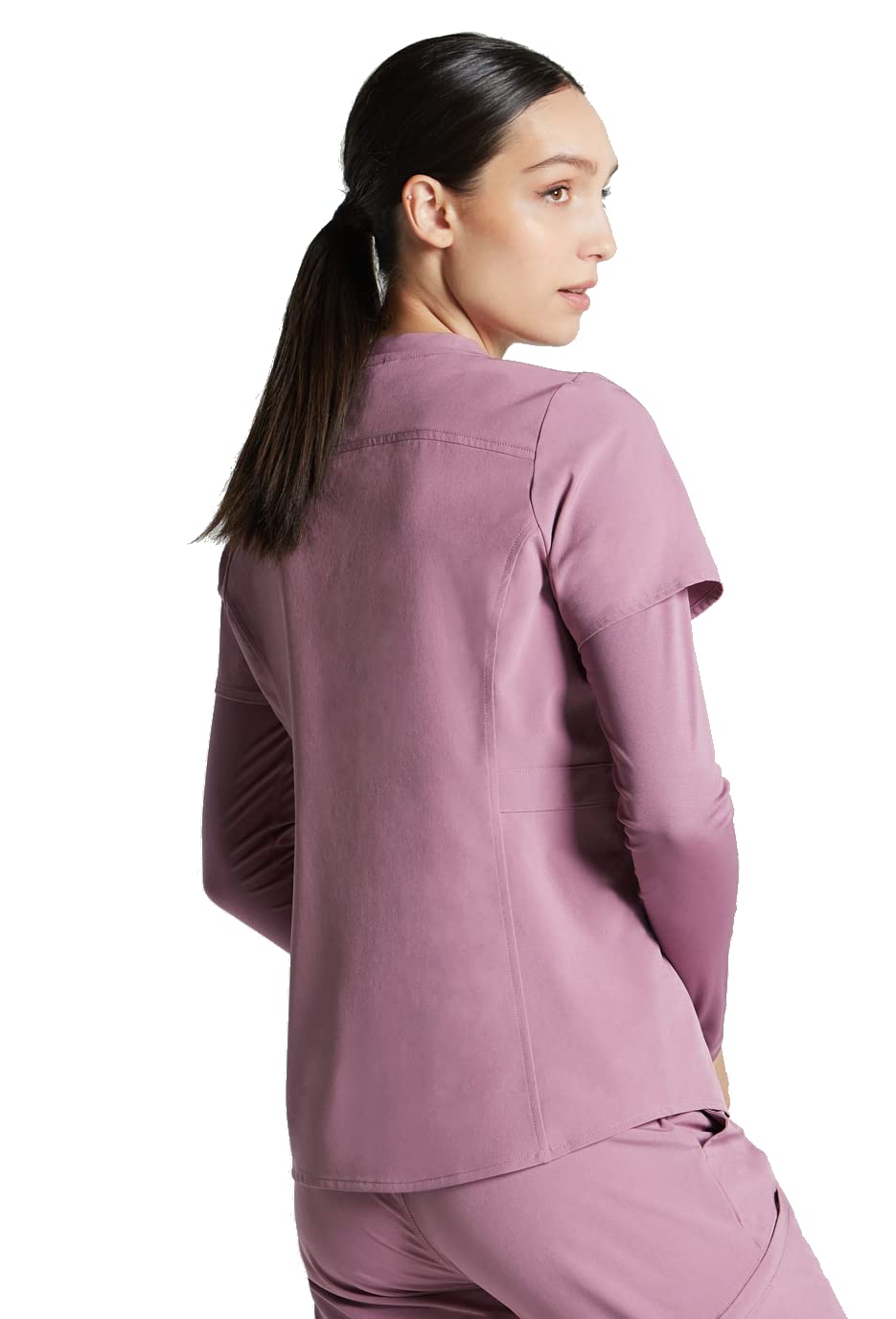 Asmar ScrubsEmeline Flattering Fit Short Sleeve Scrub Top for Women, Zippered Pocket Scrub Shirt