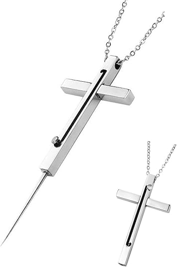 Stainless Steel Cross Pendant with Concealed Self-Defense