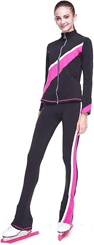Miniatura 2 de LIUHUO Pantalones de patinaje artístico sobre hielo, chaqueta para niñas, leggings de forro polar rosa y negro, pantalones elásticos, trajes
