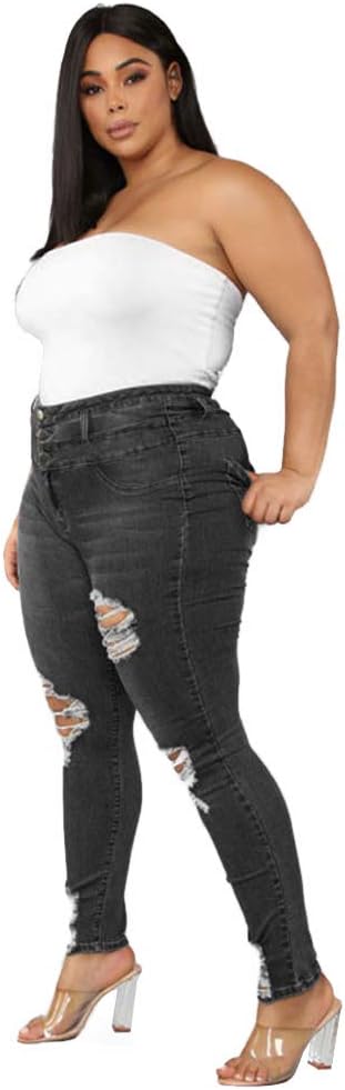 ALLABREVE Womens Plus Size Skinny Jeans Stretchy High Waisted Ankle Jean Ripped Slim Fit Washed Denim Distressed Tight Jean - Image 3