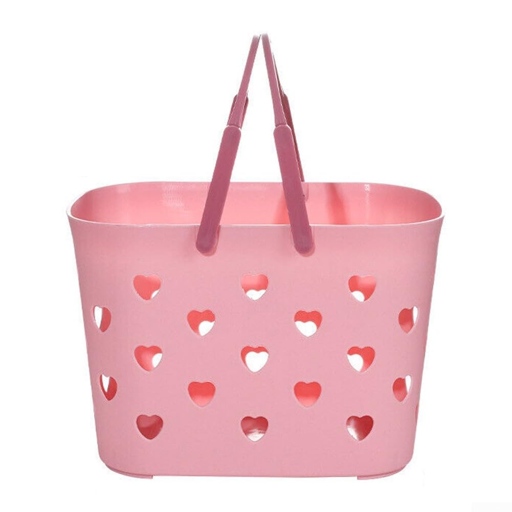 Cestino da bagno in plastica con manico, organizer scavato per riporre shampoo, balsamo e articoli per la cura della persona (rosa)