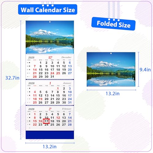 Image of Flenpptly 2026 Wall Calendar Large Wall Calendar 3 Month Display Vertical Calendar with Thick Paper 33 inch x 13 inch from Dec 2025 to Jan 2027 for Perfect Daily Planner (Blue-1)