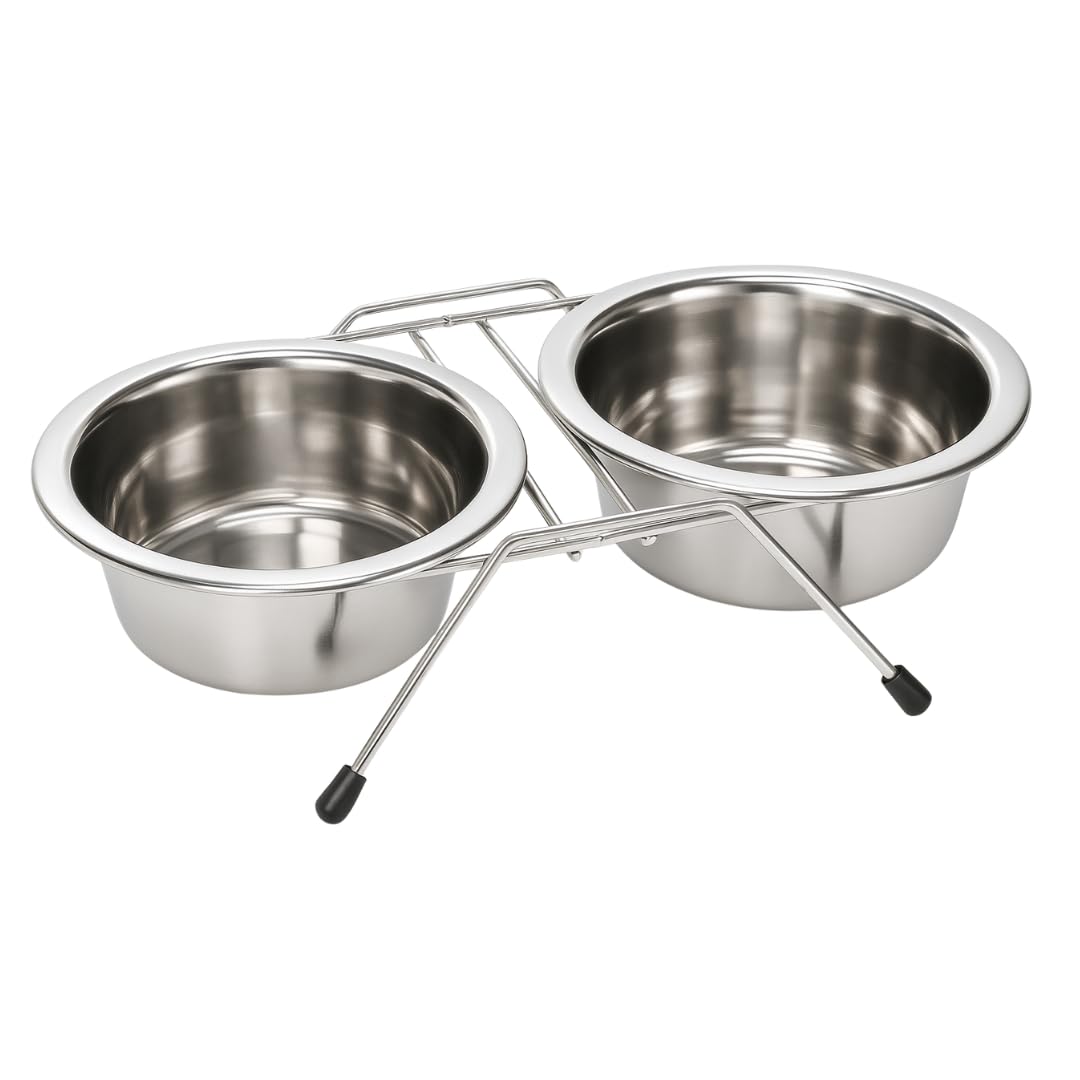 Buddy 2 Piece Large Stainless Steel Pet Bowls with Protective Stand | Anti-Slip | 6.5" (16.5 cm) Diameter | for Pets & Human Delicacies