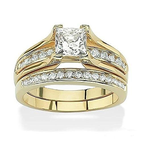 Marimor Jewelry His and Her 14K Gold Plated Stainless Steel 3 Piece Wedding Engagement Ring and Men's Band Set2