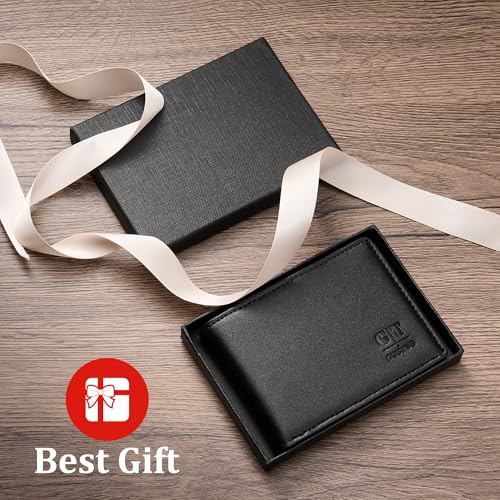 Image of Gostwo Mens Slim Bifold Wallet, RFID Blocking with ID Window & Card Slots | Faux Leather, Slim Front Pocket Fit, Multi Card Slots, RFID Privacy Protection, Gift for Men, Boy, Teen