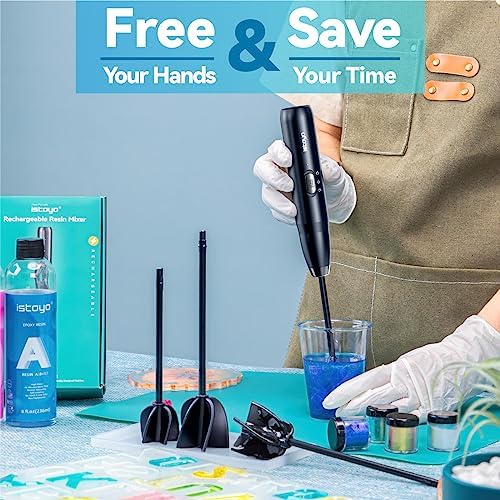 ISTOYO Rechargeble Resin Mixer, Epoxy Mixer for Saving Your Wrist, Epoxy Resin Mixer, Resin Stirrer for Resin Molds, Resin Supplies, Resin, Silicone Molds Mixing, DIY Crafts (Included 4 pcs Paddles)