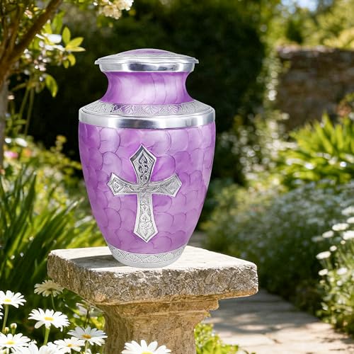 Image of M MEILINXU Purple Cross Urns for Human Ashes Adult Female, Large Burial Urn