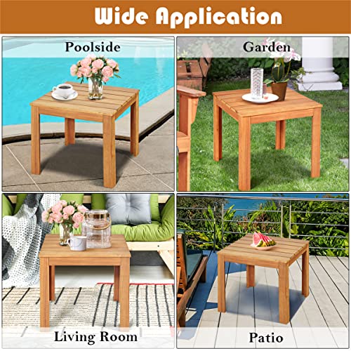 Sporfit 18” Square Patio Table, Acacia Wood Adirondack Side Table, Outdoor End Table, Coffee Table Composite Table For Garden, Backyard, Pool & Balcony, Teak Oil Finished #TOP5