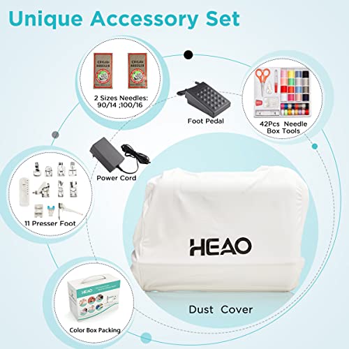 Heao Sewing Machine, 72 Built-In Stitches, 11 Included Sewing Feet, Lcd Display, Electric Computerized Sewing Machine With Foot Pedal For Beginners And Advanced #TOP3