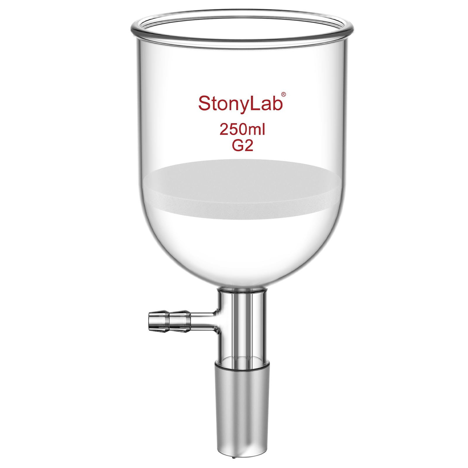 StonyLab Vetro borosilicato Imbuto Filtrante Buchner 250ml con Medium Frit (G2), Buchner Funnel con 76 mm di Diametro Interno, 80mm di Profondità, con Giunto 24/40 e Tubazione Seghettata Sotto Vuoto