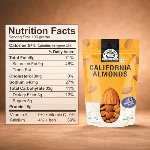 Image of Wonderland Foods 500g Raw California Almonds Pouch Pack | Dry Fruits Badam Giri | Nutritious & Delicious High in Fiber & Boost Immunity | Real Nuts | Gluten Free