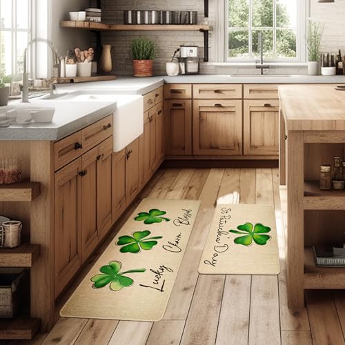 St-Patricks-Day-Kitchen-Rug-Set-of-2-Non-Slip-Absorbent-Door-Mats-Seasonal-Lucky-Green-Shamrock-Clover-Decorative-Kitchen-Floor-Mat-17×29-and-17×47-Inch-DM127 St Patricks Day Kitchen Rug Set of 2 Non Slip Absorbent Door Mats Seasonal Lucky Green Shamrock Clover Decorative Kitchen Floor Mat 17×29 and 17×47 Inch DM127