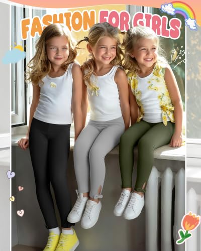 Image of 3 Pack Toddler Girl Cotton Leggings | Baby Girls Cute Stretchy Pants, Soft Bow Knot Leggings, Kids Full Length Tight Pants, 18M-5T Solid Comfortable Leggings