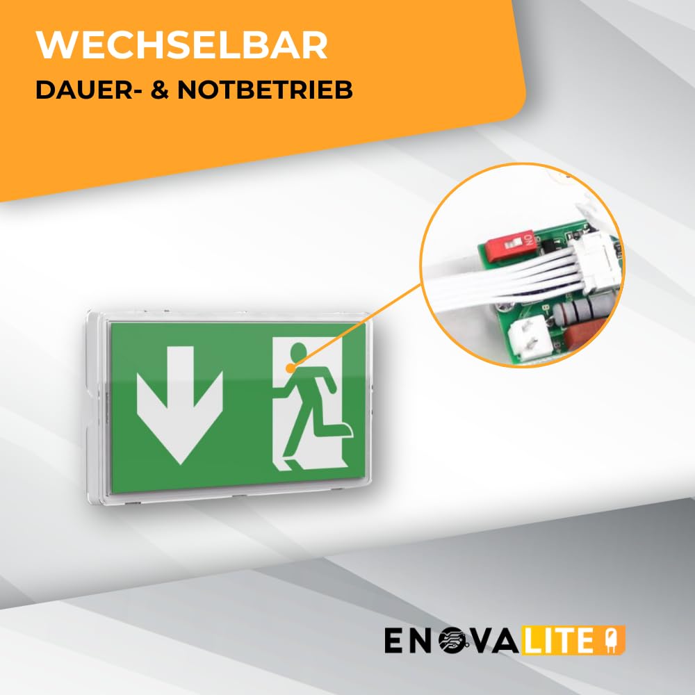 LED Fluchtwegleuchte Notleuchte mit Akku und Test-Funktion - Dauerbetrieb o. Notbetrieb - Aufbau Einbau - Rettungsweg Notausgang Notfall EXIT IP65