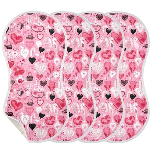 xigua Valentine's Day Heart Baby Burp Cloths for Newborn Boys and Girls 4 Pack, Soft & Absorbent Cotton Baby Burp Cloth, Baby Washcloths, Newborn Towel, Burp Rags3
