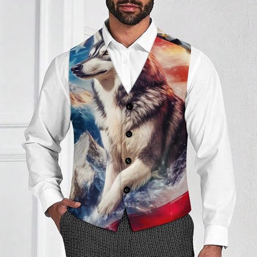Husky Ea-gles U.S Flag Men's Suit Vest Slim Fit Business Dress Party Pattern Waistcoat Vest Top2