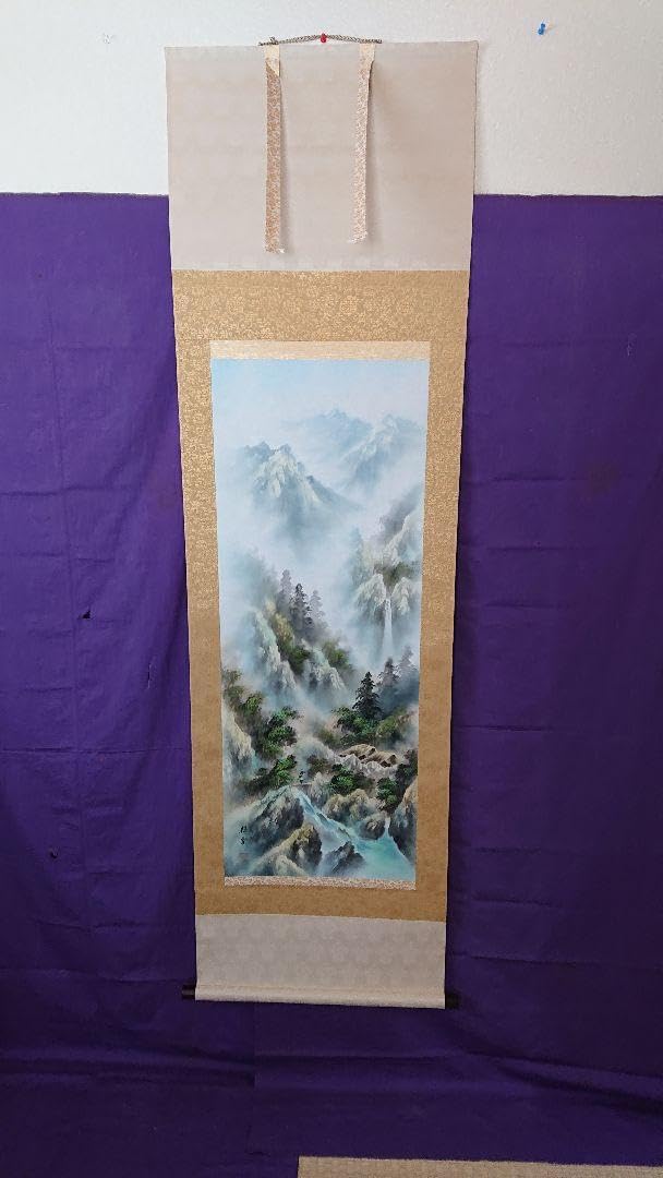 匿名配達] 掛け軸 淡彩山水 尺五巾立 インテリア 匿名配達] 掛け軸