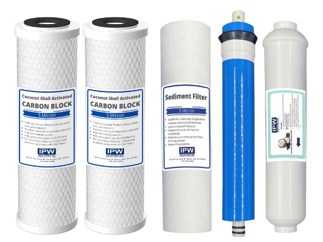 IPW Industries Inc. | W-525 Reverse Osmosis Water Filter Replacement Set - Carbon Block, Sediment, RO Membrane, and Inline Granular Activated Carbon