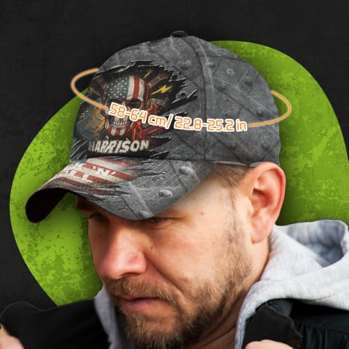 Image of Skull Baseball Cap for Men, Grim Reaper Death Crack Old Metal with Flag, Men's Hat, Adjustable Motorcycle Soft Caps