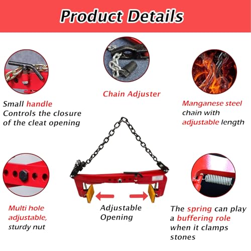 Morsetto Regolabile per Pietre, Morsetto per Sollevamento Pietre per Impieghi Gravosi con Mandrino in Gomma Antiscivolo E Catena Regolabile, Ideale PE,Max Opening Size-38.2 inch