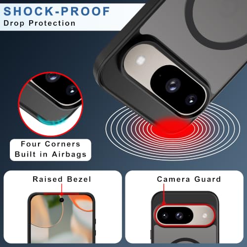 Image of CEDO Magnetic Cover for Google Pixel 9 /Pixel 9 Pro | Compatible with MagSafe Wireless Charging | Matte Black Case Designed with Magnetic Lock Shockproof Edge Protection Backcover (Translucent Black)
