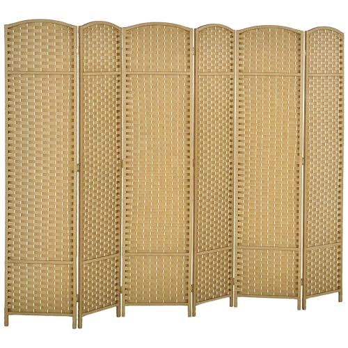 HOMCOM Paravent Interieur en Bois 6 Panneaux 240 x 170 cm séparateur de pièce Pliable avec Finition tissée, closion de séparation pour Salon, Chambre à Coucher,...