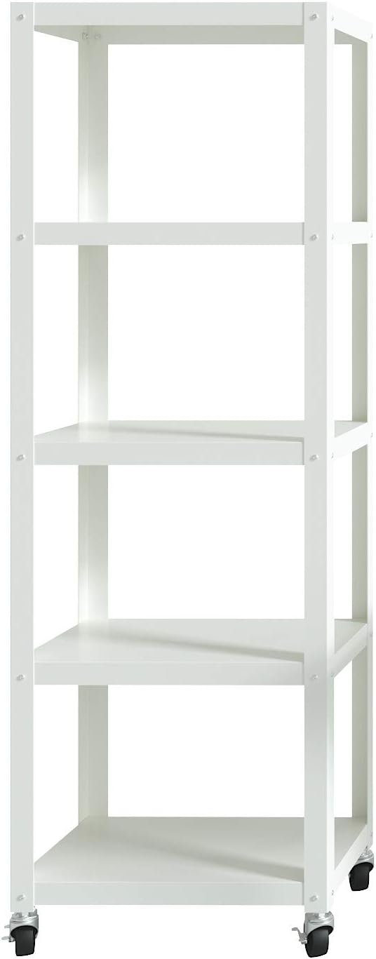Space Solutions Cooper 5-Shelf Steel Metal Bookcase, White Finish, 72 in x 24 in x 14 in, Mobile Shelving Unit with Wheels, Durable Open Shelving for Office, Kitchen, Craft Room, Pantry Storage