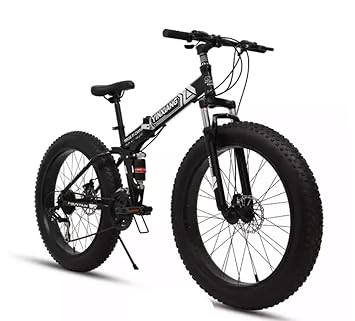Fat tyre Folding Cycle Dual Suspension Fat Mountain Bike with 26X4 INCH Wheels and with 21 Speed Gears 26 T Fat Tyre Cycle (21 Shimano Gear, Black) for Unisex Adults