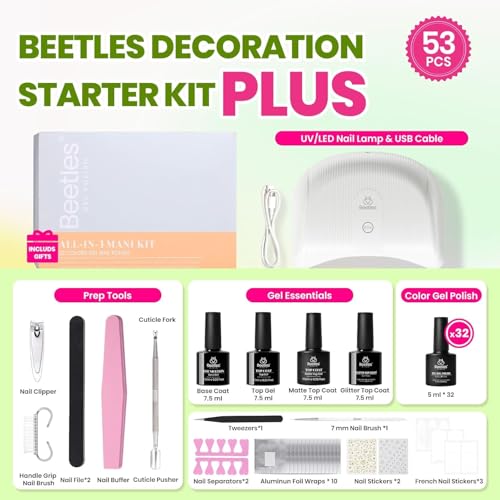 Image of Beetles Gel Nail Kit with U V Light - 53 Pcs Emotional Spectrum Pro 32 Colors Gel Nail Polish Kit with Base &Matte &Glossy Top Coat and Tools Decoration Manicure Set Soak Off Gifts for Women Girls