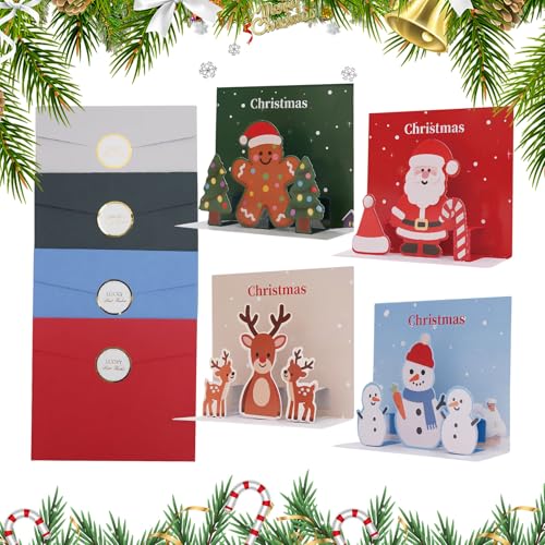 Tarjetas De Navidad Genéricas,4 Piezas De Papel Grueso Para Decoración Casa,Tarjetas De Fiestas 3D Decoraciones De Navidad | Para Adultos Familia Amigos Colegas Deseos Regalos De Fiesta Vacaciones