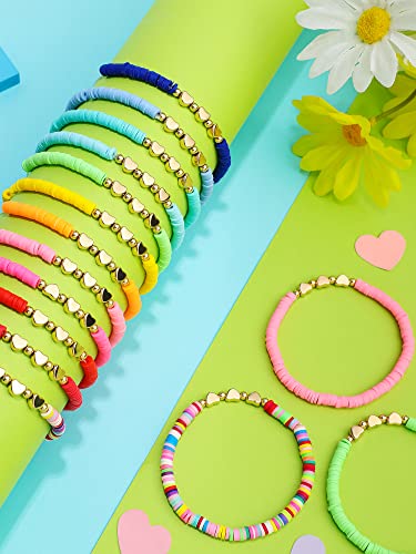24 Pcs Colorful Kids Bracelet Adjustable Flat Beads Letter Heart Bracelets Friend Surfer Stretch Beaded Bracelet Friendship Bracelets For Girls Women Birthday Classroom Student Gifts (Heart Style) #TOP4