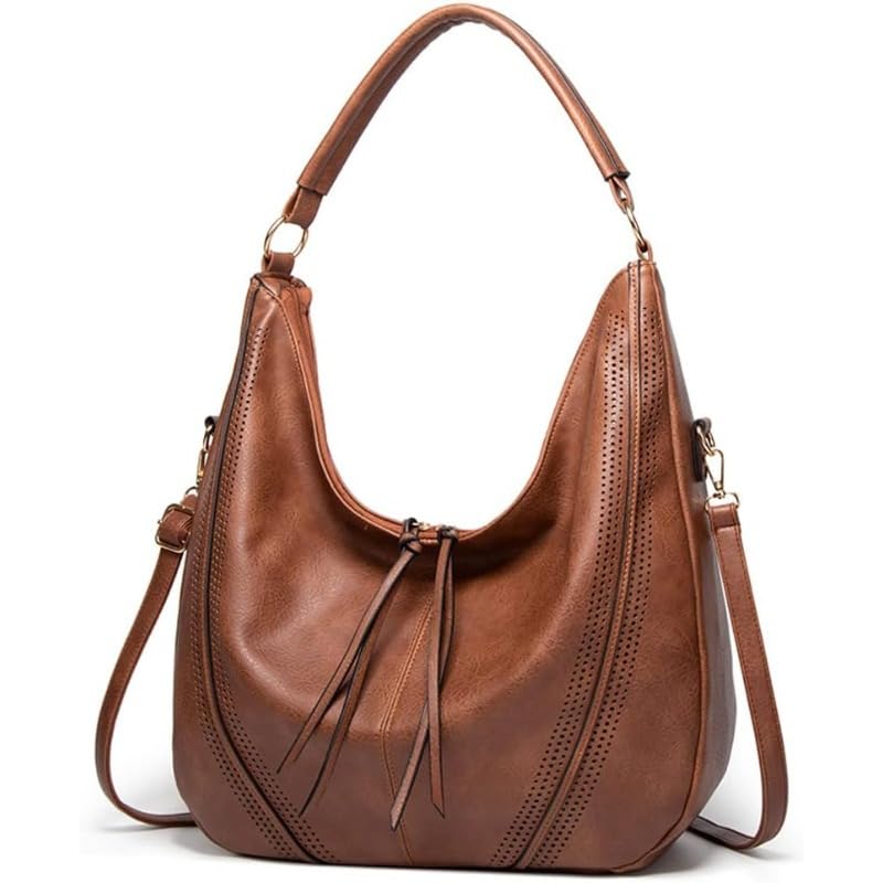 Bolso Hobo de cuero genuino para mujer miniatura 5