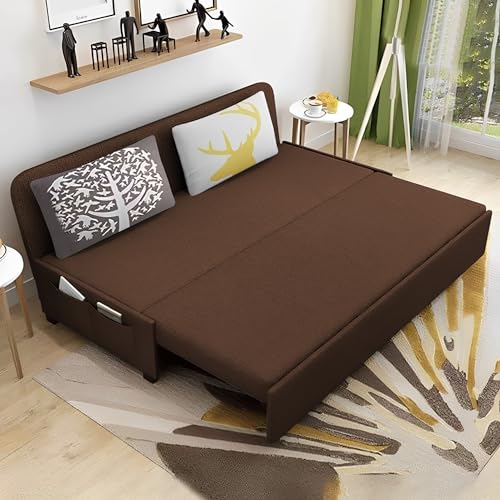 Image of Divano 3 Seater Sofa Cum Bed for Living Room (Brown) Premium Fabric Sofa